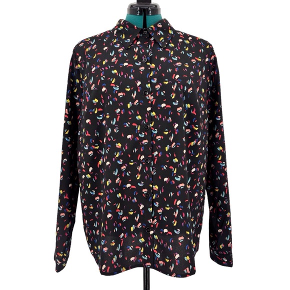 Cabi Ferris Blouse # 3423, Vivid Coloured Brushstroke Print Button Down, Large - Picture 3 of 16